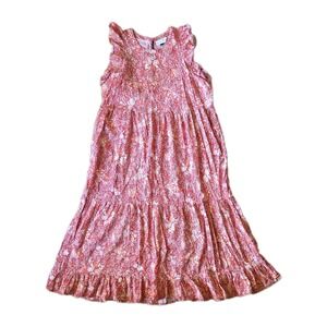 Universal Thread Dress Women XL Orange Floral Tiered Ruffle Maxi Cotton Flutter